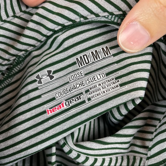 Under Armour Dark Green Gray Stripe Polo Shirt Mcdaniels Golf Classic Men Medium - Picture 2 of 7